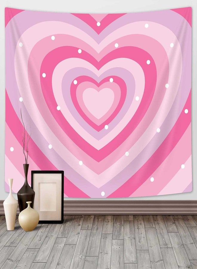 Drgilau Cute Pink Aesthetic Tapestry for Girl Bedroom, Pink Heart Tapestry Wall Hanging 2000s Hippie Wall Tapestries Decor for Home College Dorm Living Room, Woman Teen Girls Room Art Tapestries 60X40 Inch - Image 1